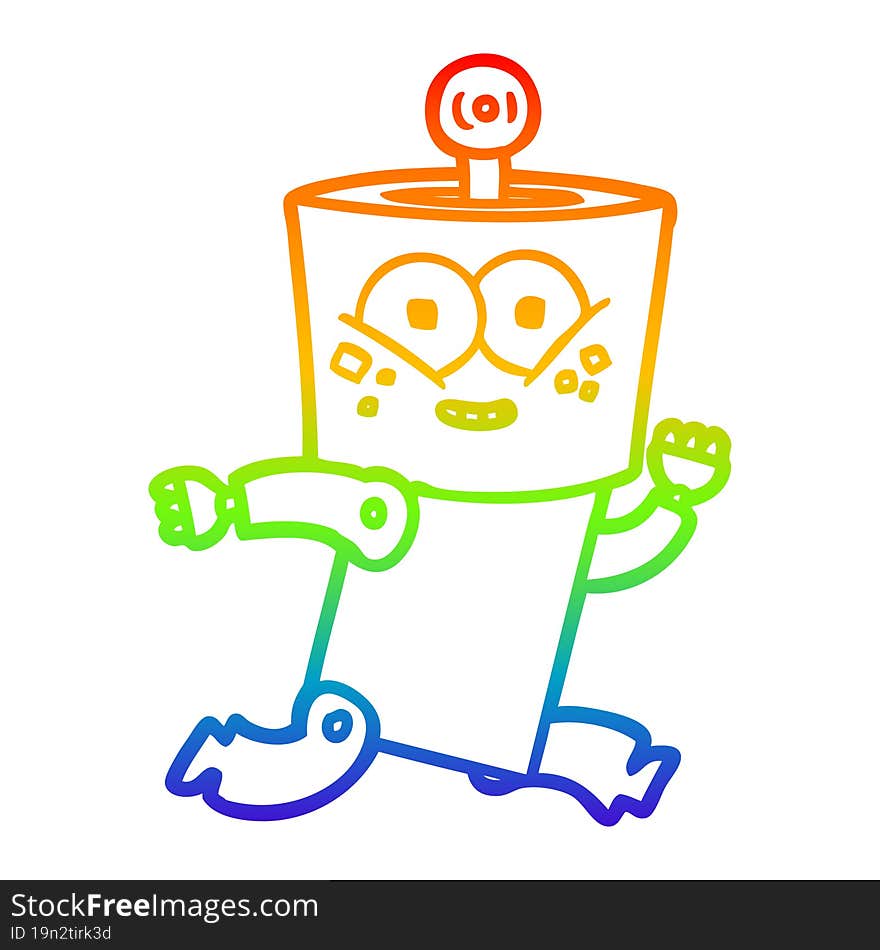 rainbow gradient line drawing of a happy cartoon robot