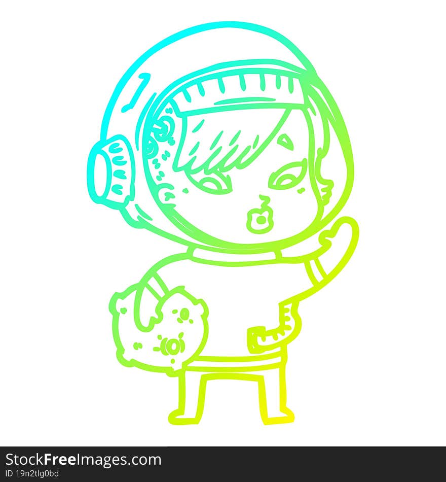 cold gradient line drawing of a cartoon astronaut woman