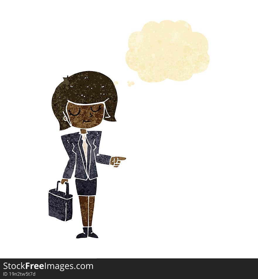 Cartoon Businesswoman Pointing With Thought Bubble