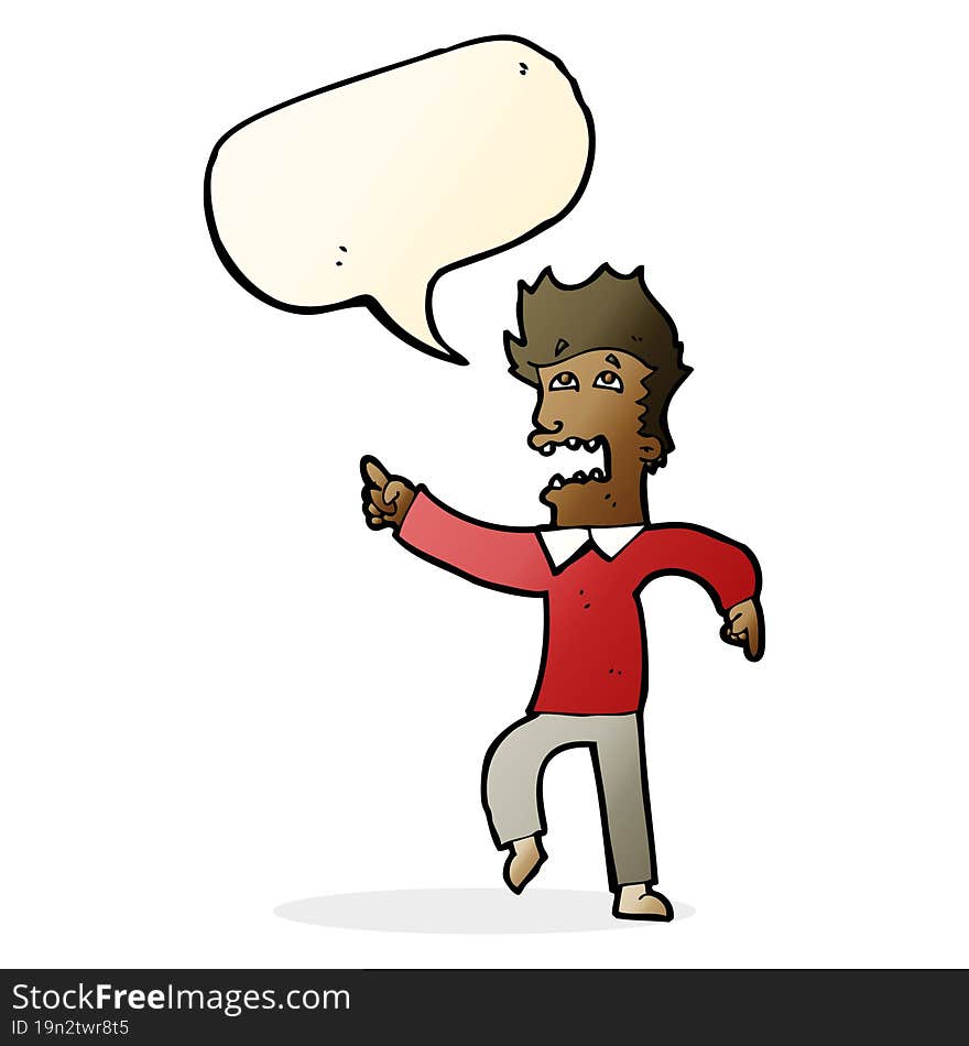 Cartoon Frightened Man Pointing With Speech Bubble