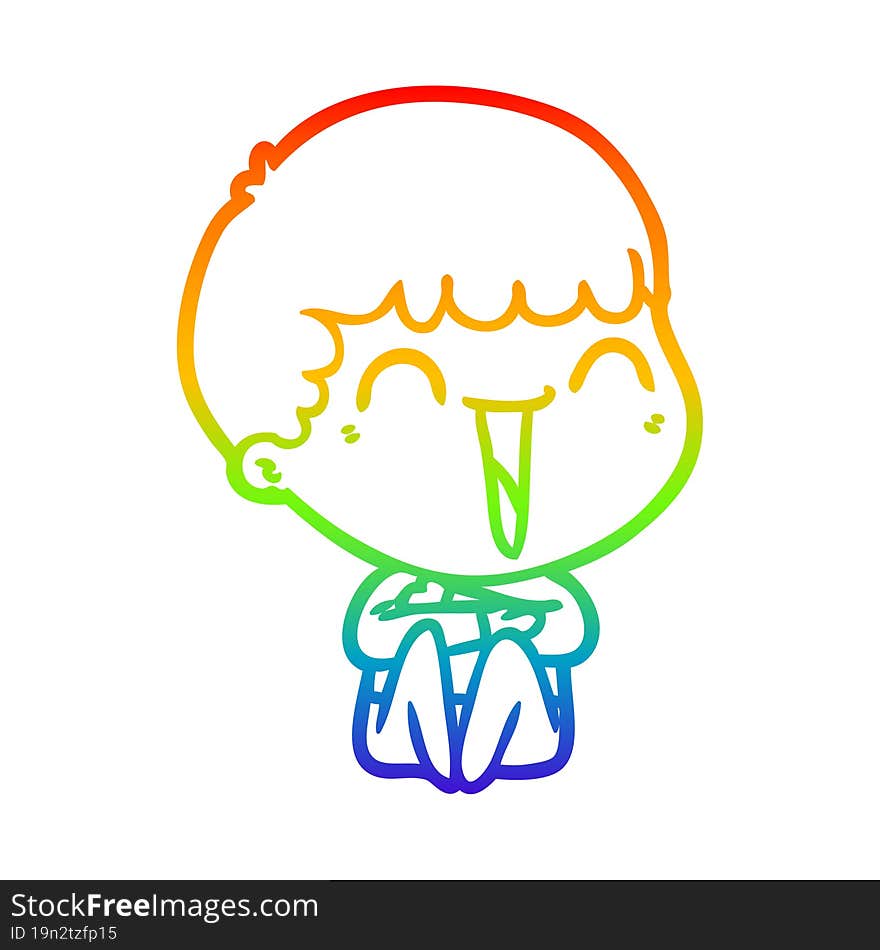 rainbow gradient line drawing of a cartoon happy man laughing