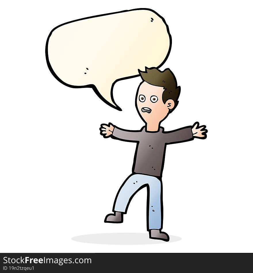 cartoon startled boy with speech bubble