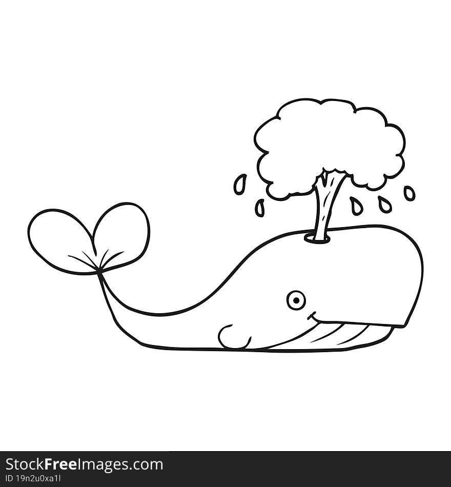 black and white cartoon whale spouting water