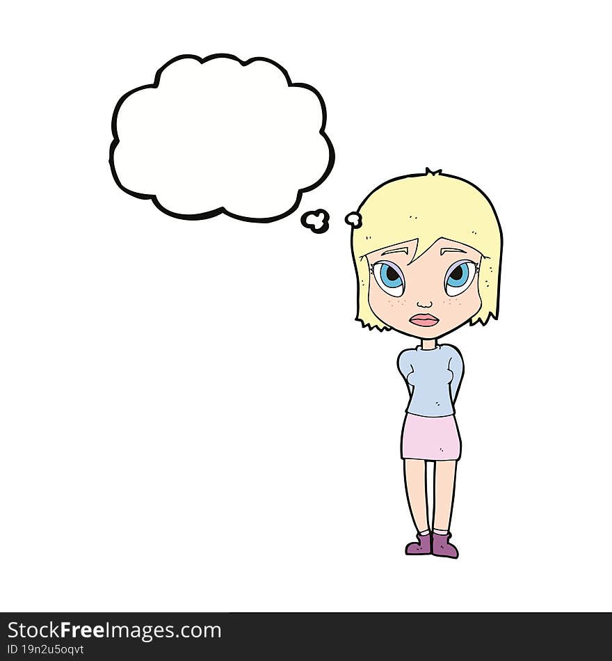 Cartoon Shy Girl With Thought Bubble