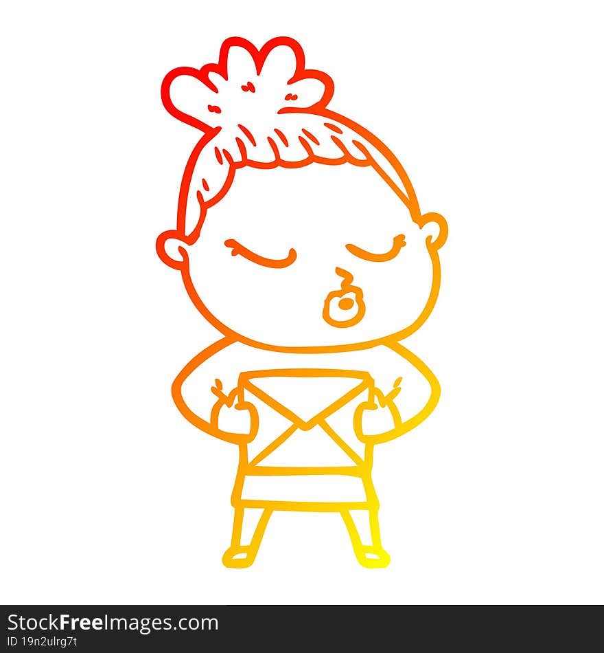 Warm Gradient Line Drawing Cartoon Calm Woman