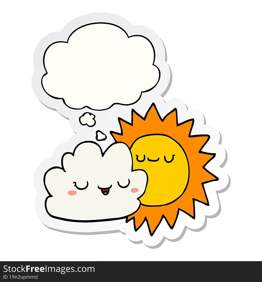 cartoon sun and cloud and thought bubble as a printed sticker