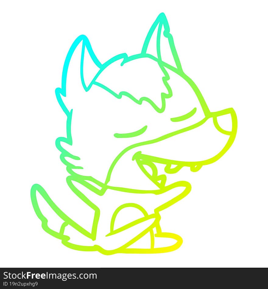 cold gradient line drawing of a cartoon wolf laughing