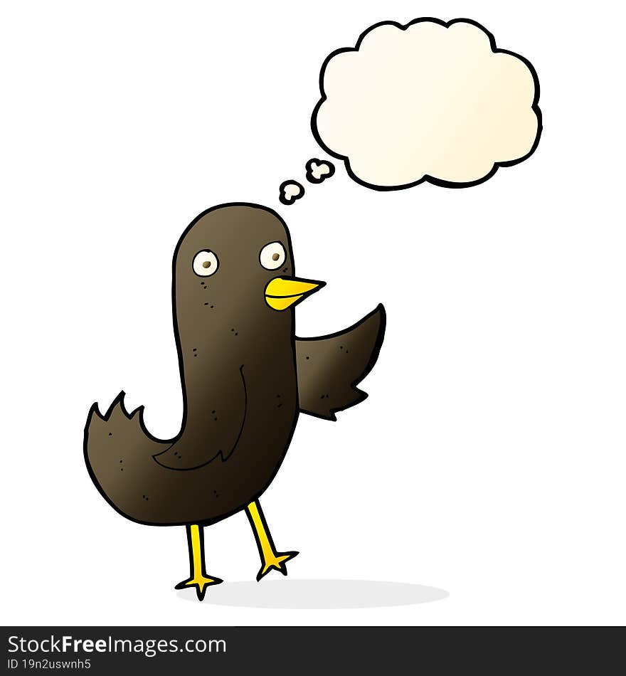 funny cartoon bird with thought bubble