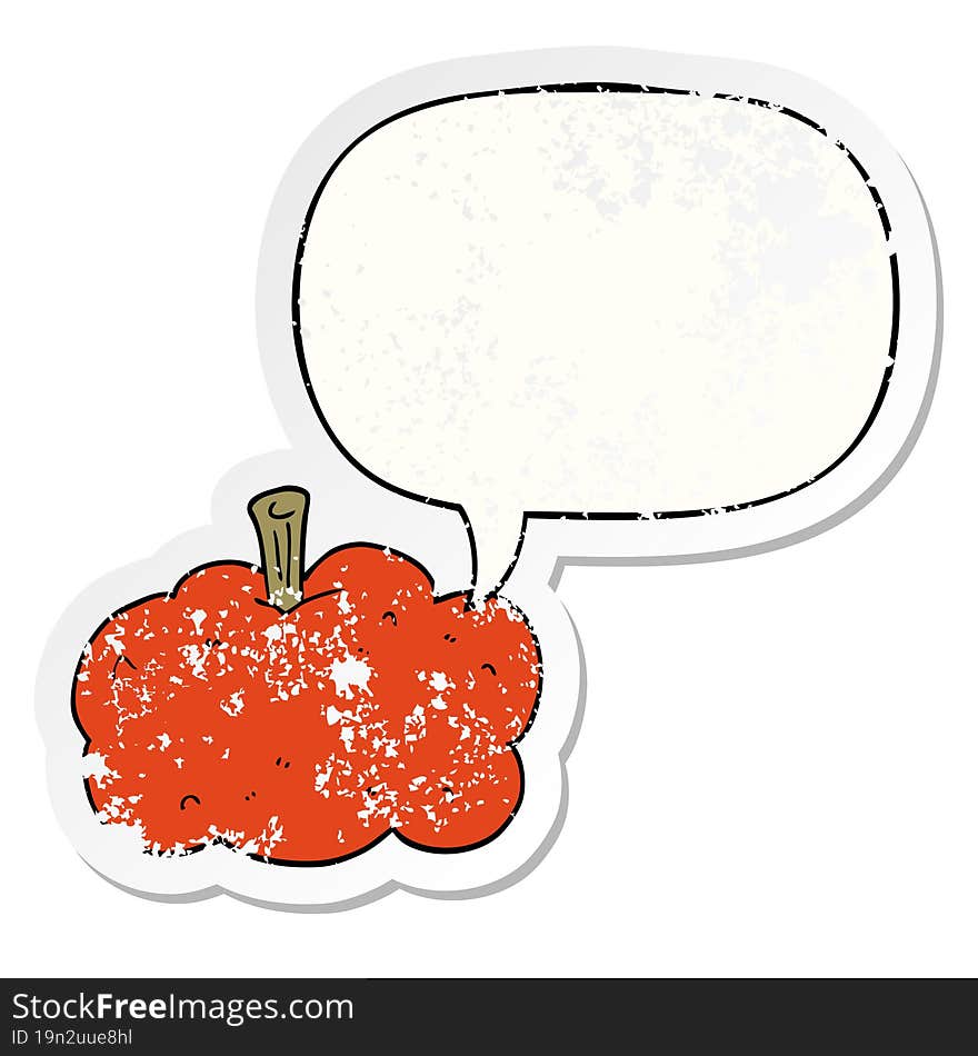 cartoon pumpkin and speech bubble distressed sticker