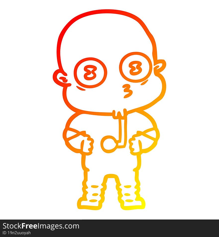 Warm Gradient Line Drawing Cartoon Weird Bald Spaceman