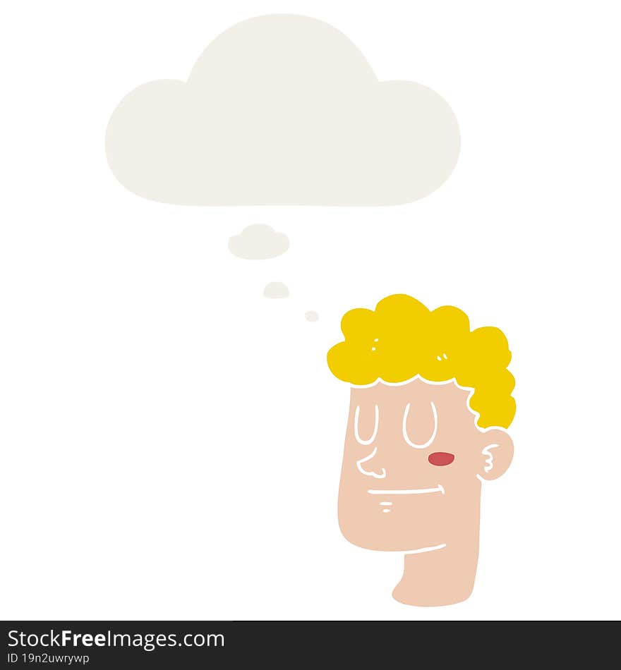 cartoon male face and thought bubble in retro style