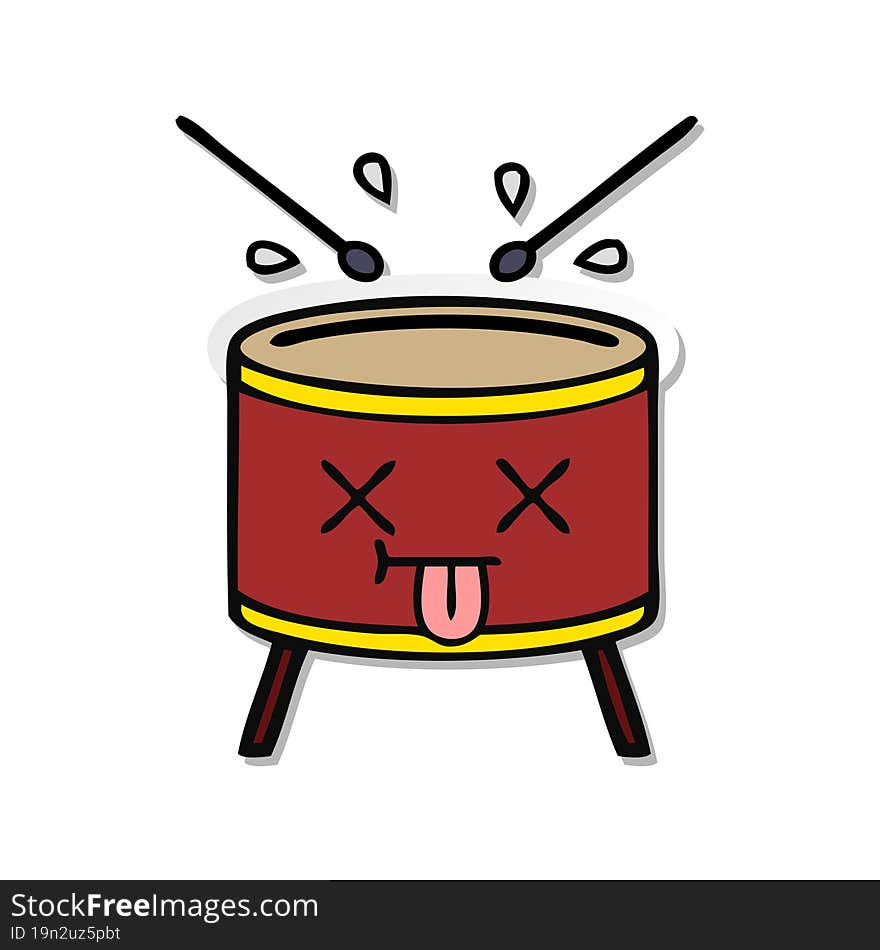 Distressed Sticker Of A Cute Cartoon Drum