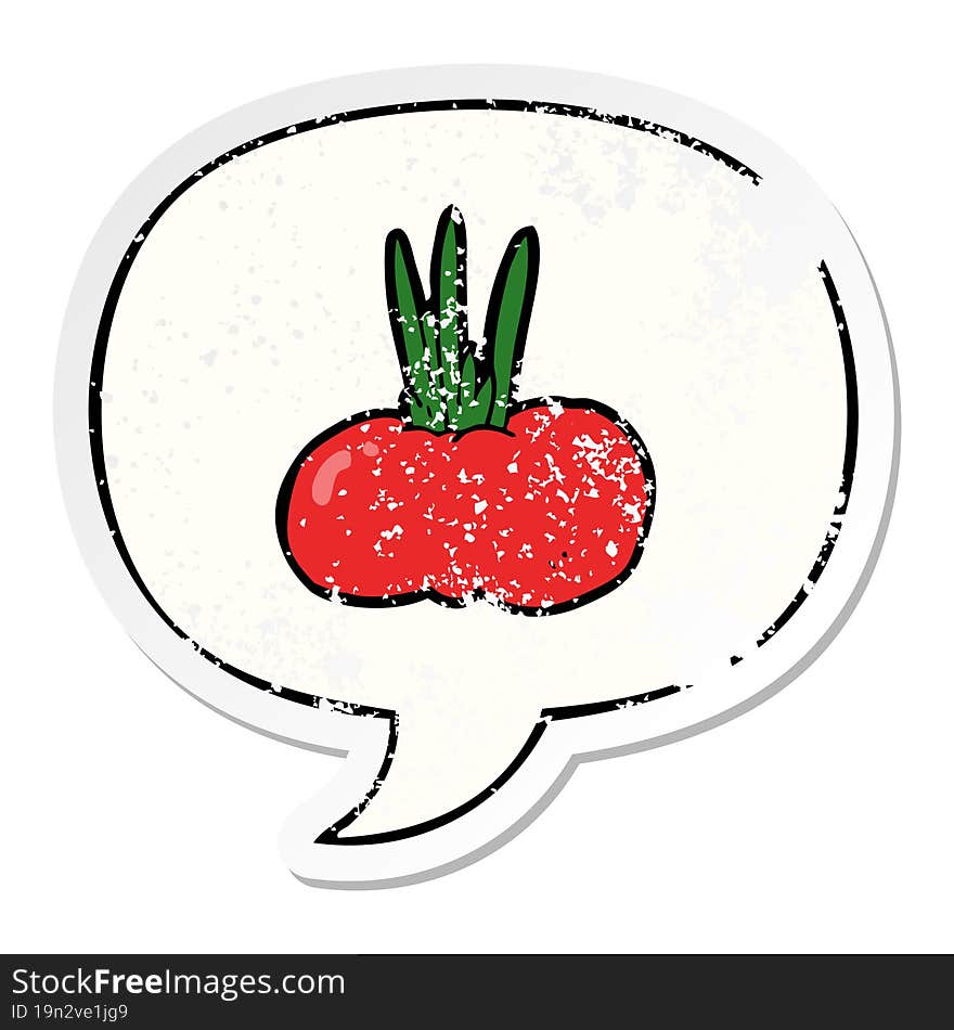 Cartoon Vegetable And Speech Bubble Distressed Sticker