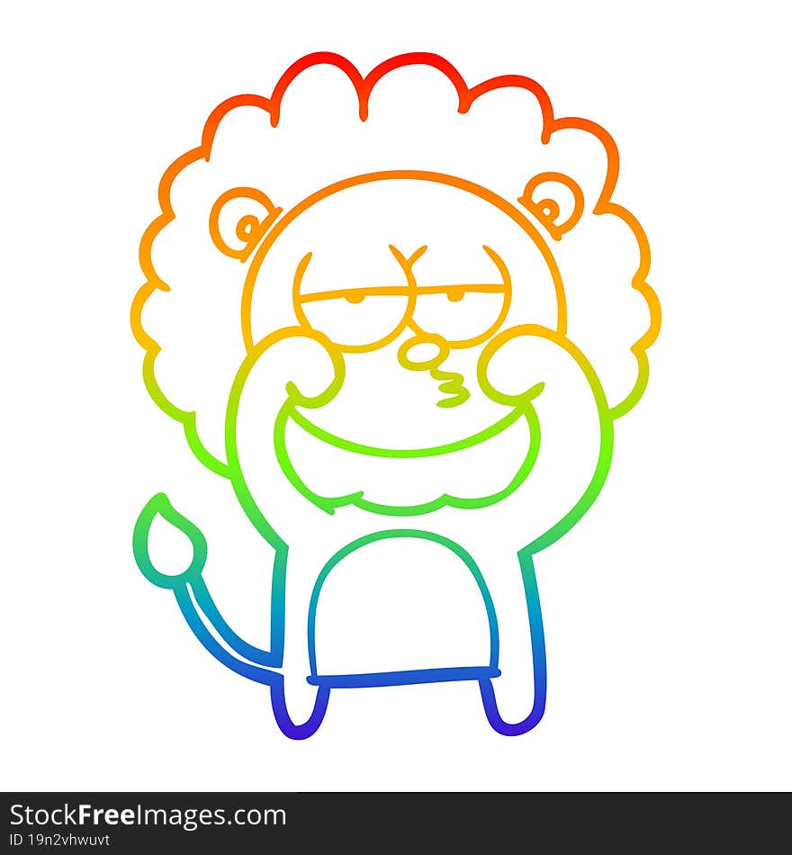 Rainbow Gradient Line Drawing Cartoon Bored Lion