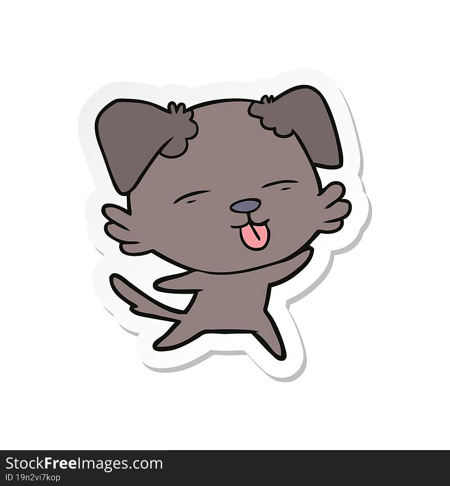 sticker of a cartoon dog sticking out tongue