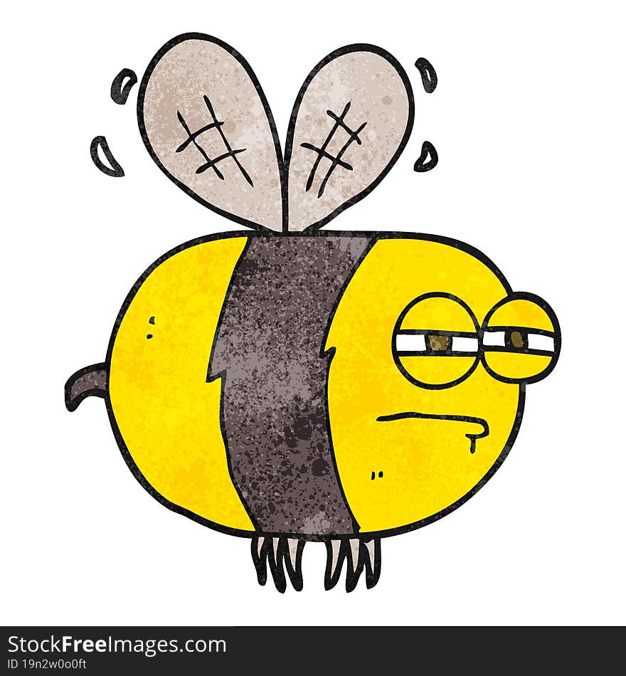 freehand textured cartoon unhappy bee