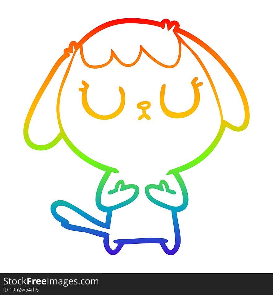 rainbow gradient line drawing of a cute cartoon dog