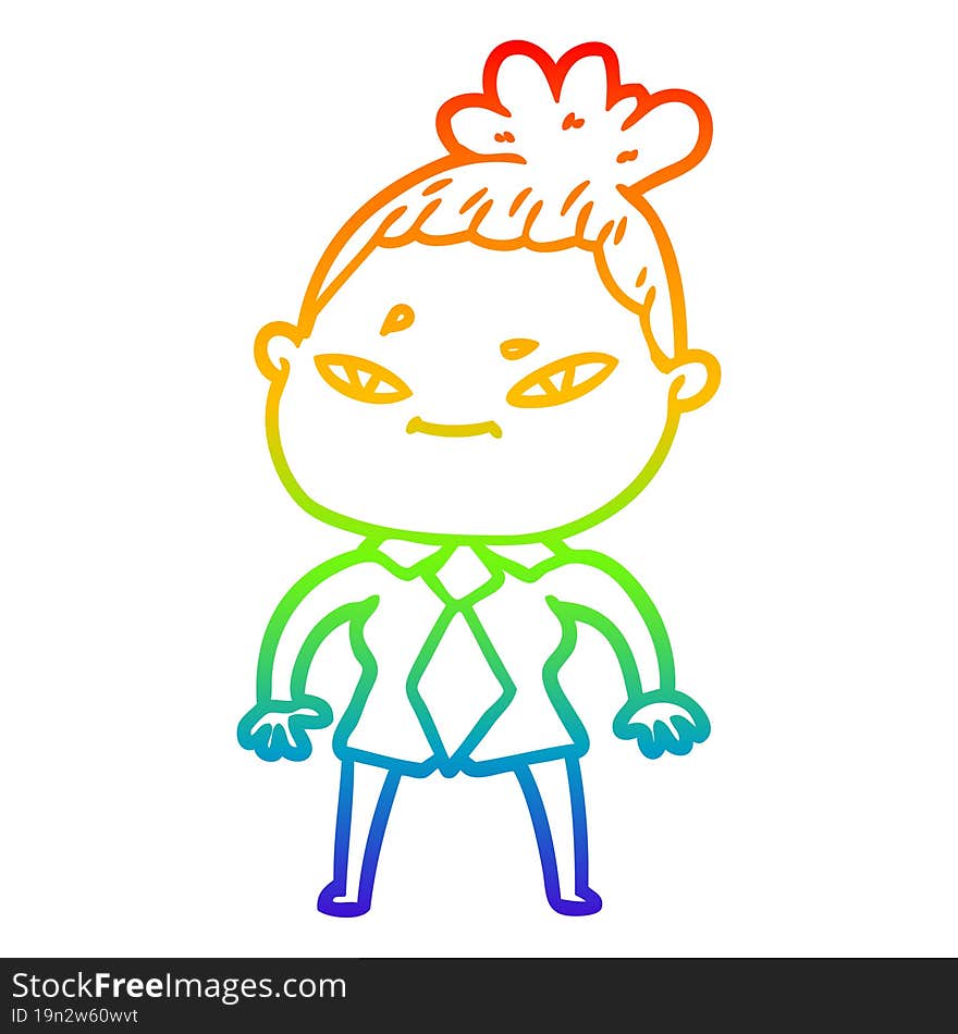 rainbow gradient line drawing of a cartoon woman