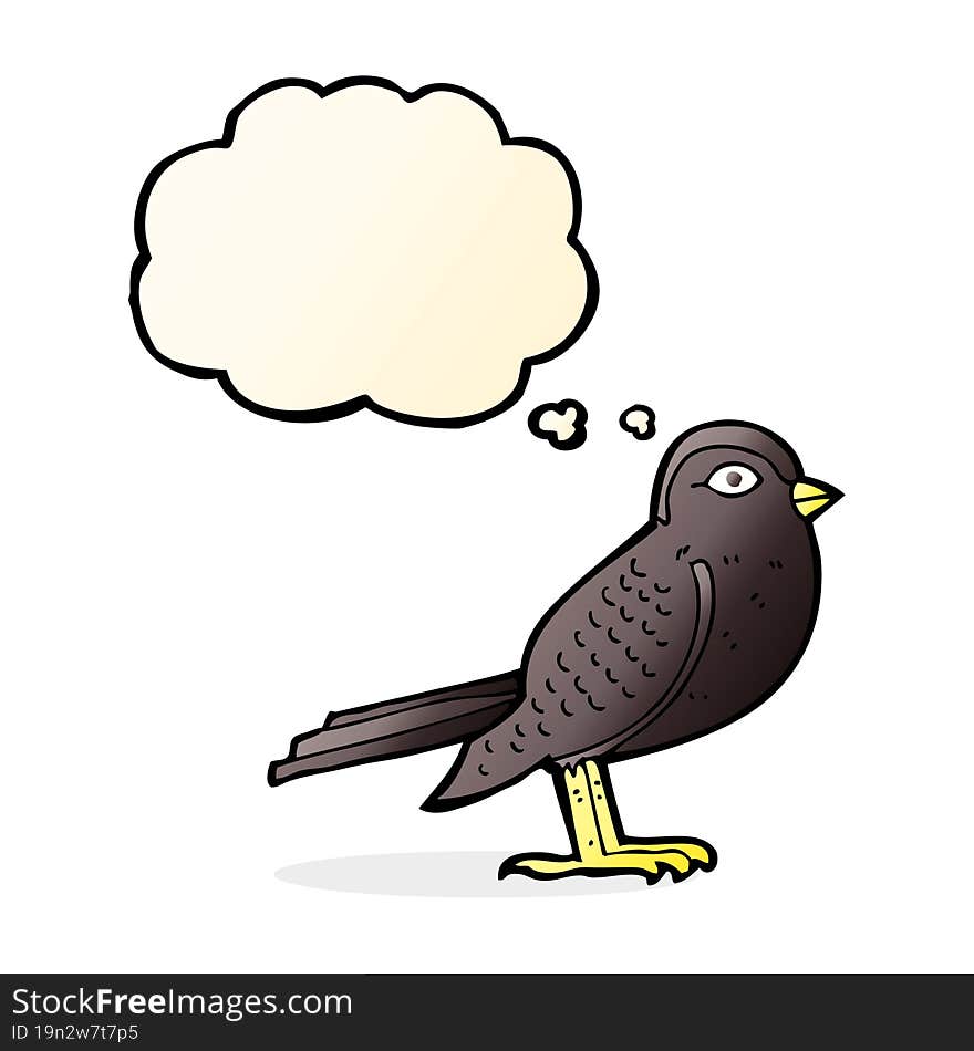 cartoon garden bird with thought bubble