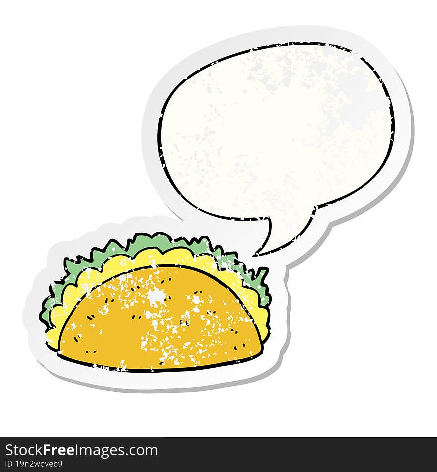 cartoon taco and speech bubble distressed sticker