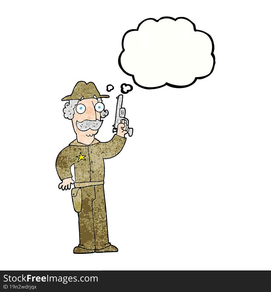 freehand drawn thought bubble textured cartoon sheriff