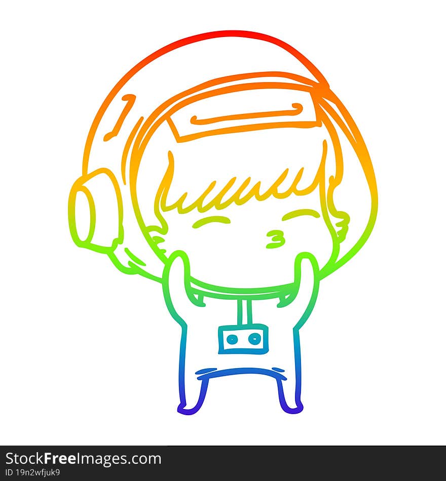 Rainbow Gradient Line Drawing Cartoon Curious Astronaut