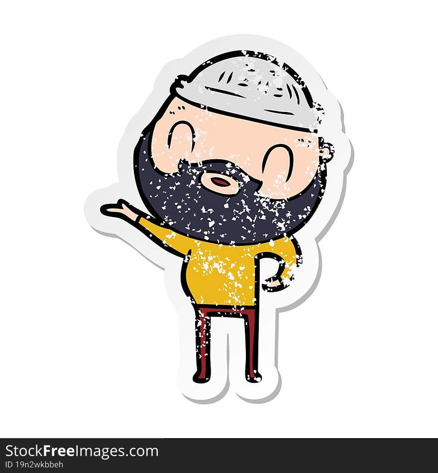 distressed sticker of a cartoon bearded man