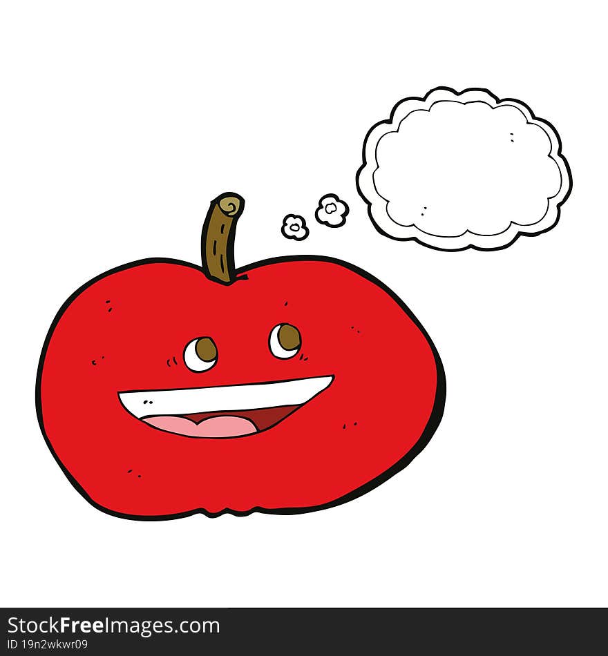 Cartoon Happy Apple With Thought Bubble