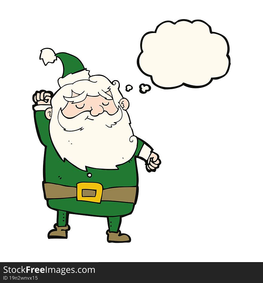 cartoon santa claus punching air with thought bubble