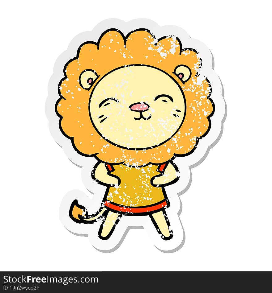 distressed sticker of a cartoon lion