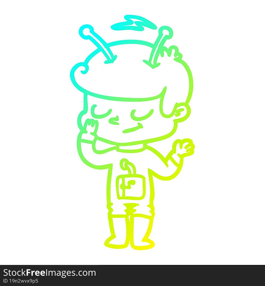 cold gradient line drawing friendly cartoon spaceman