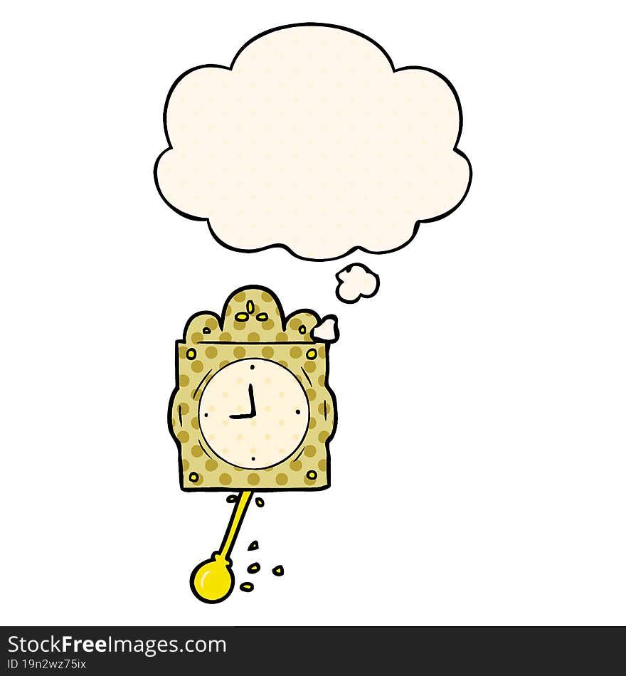 cartoon ticking clock with thought bubble in comic book style