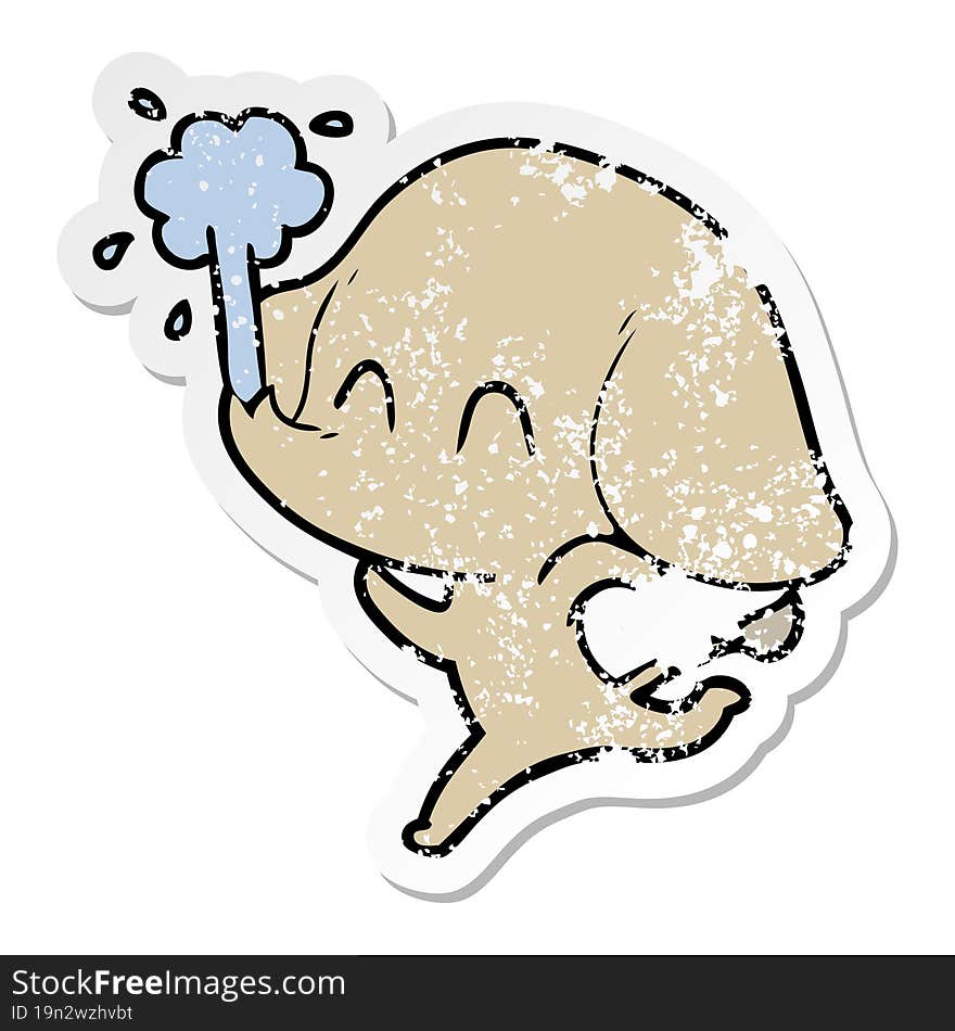 distressed sticker of a cute cartoon elephant spouting water