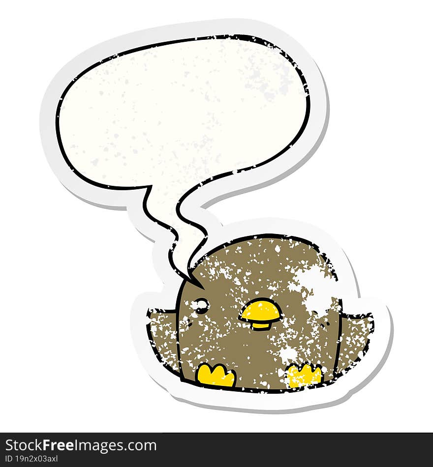 Cartoon Chick And Speech Bubble Distressed Sticker