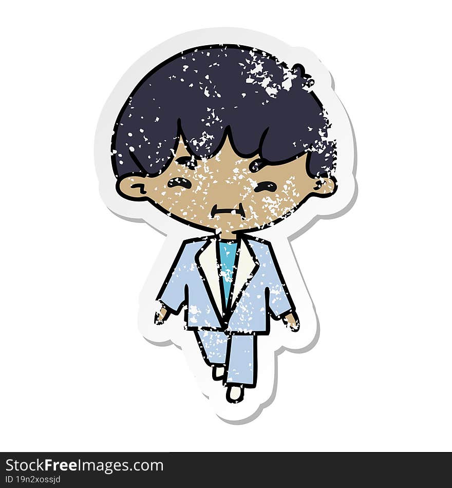 distressed sticker cartoon kawaii cute boy in suit