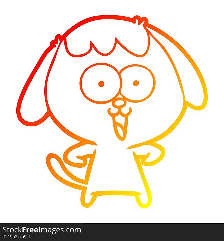 warm gradient line drawing of a cute cartoon dog