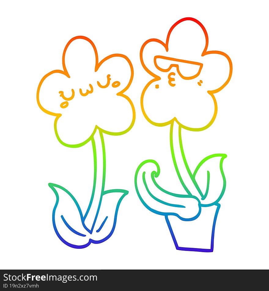 rainbow gradient line drawing of a cute cartoon flower