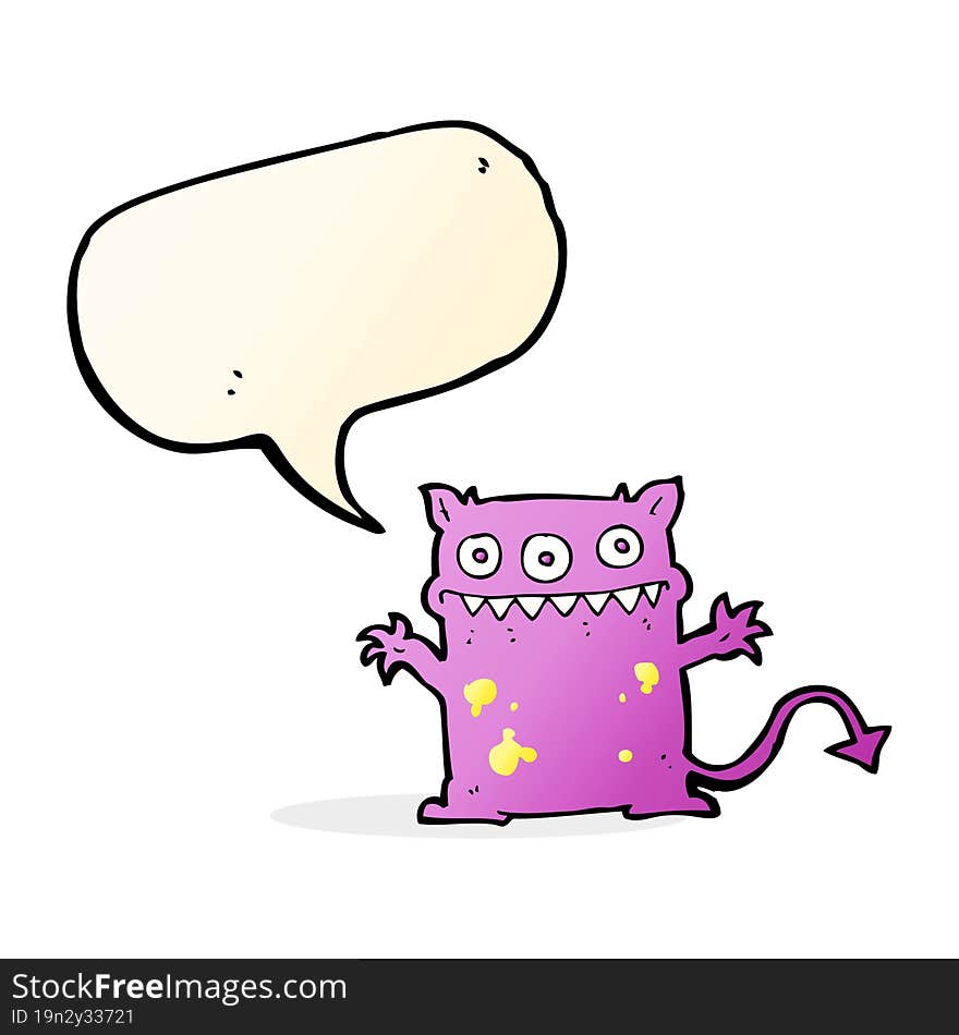 cartoon little monster with speech bubble