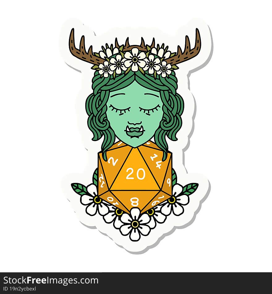 Half Orc Druid With Natural Twenty Dice Roll Sticker