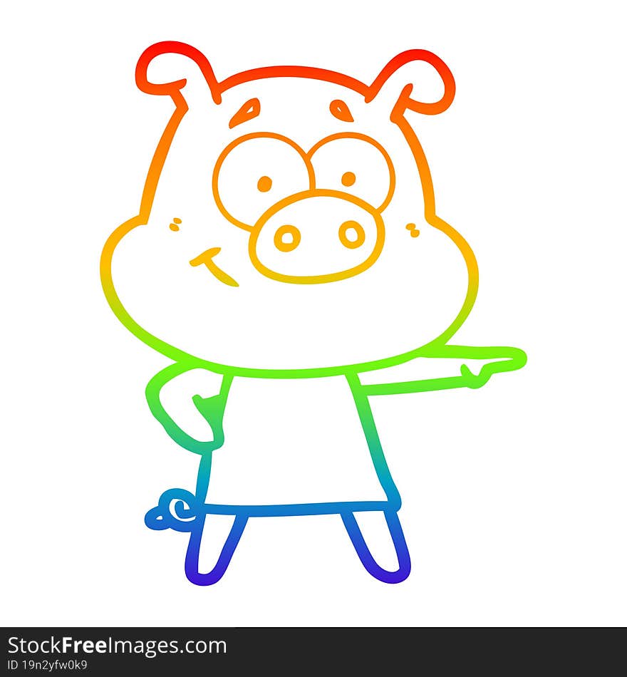 rainbow gradient line drawing of a happy cartoon pig