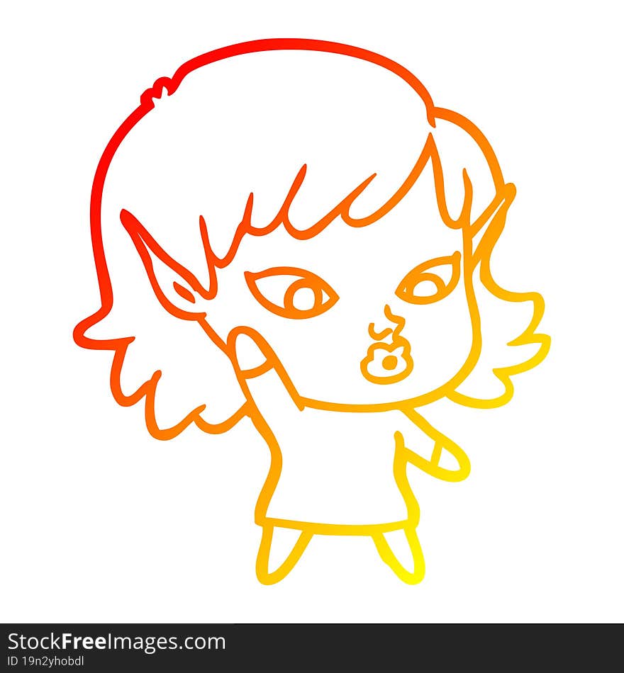 warm gradient line drawing pretty cartoon elf girl