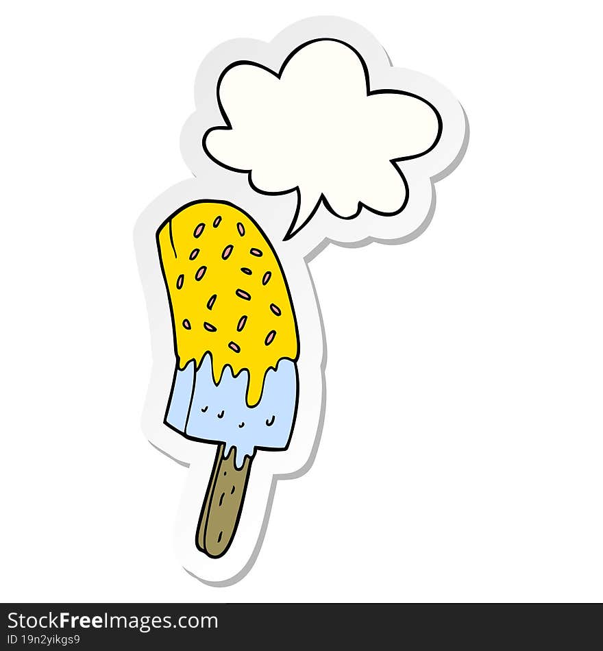 cartoon ice cream lolly and speech bubble sticker