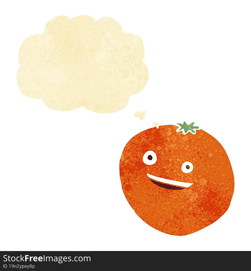 Happy Cartoon Orange With Thought Bubble