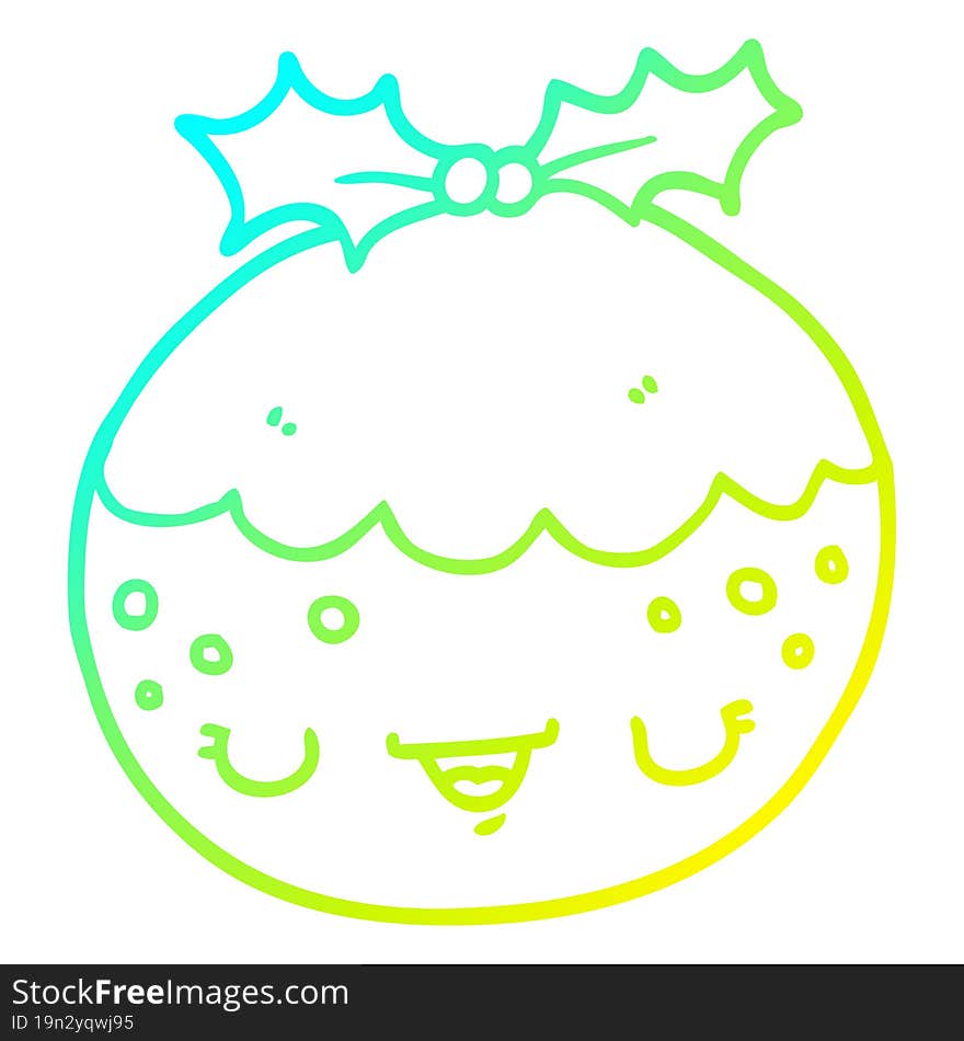 cold gradient line drawing cute cartoon christmas pudding