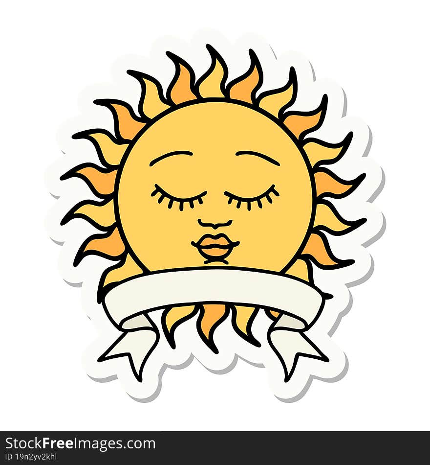 tattoo sticker with banner of a sun with face