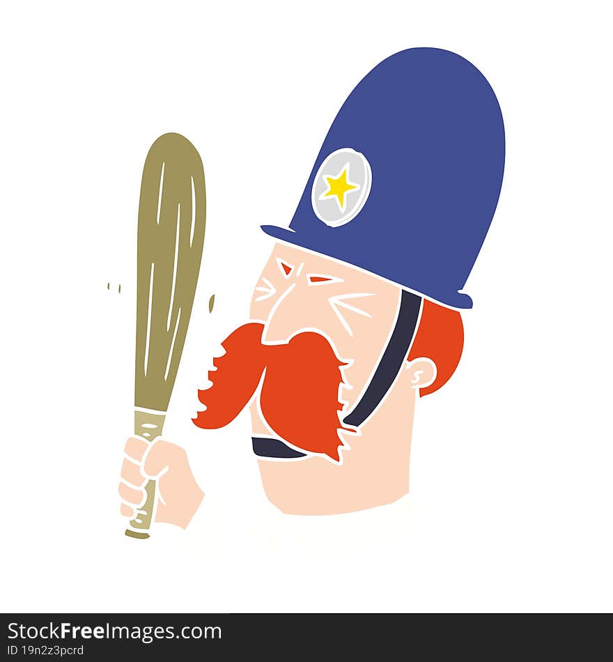 flat color style cartoon policeman waving baton