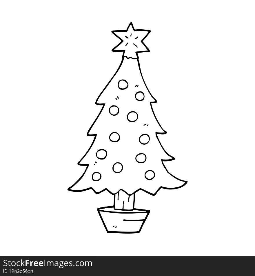 line drawing cartoon christmas tree