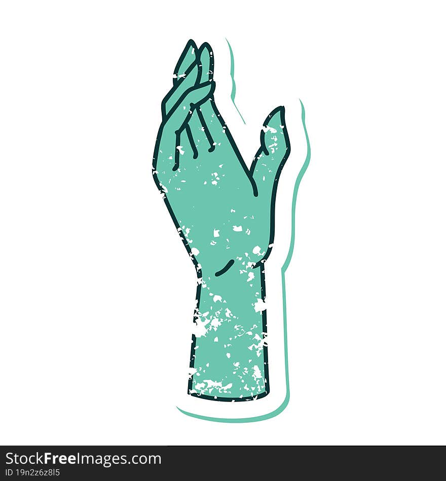 distressed sticker tattoo style icon of a hand