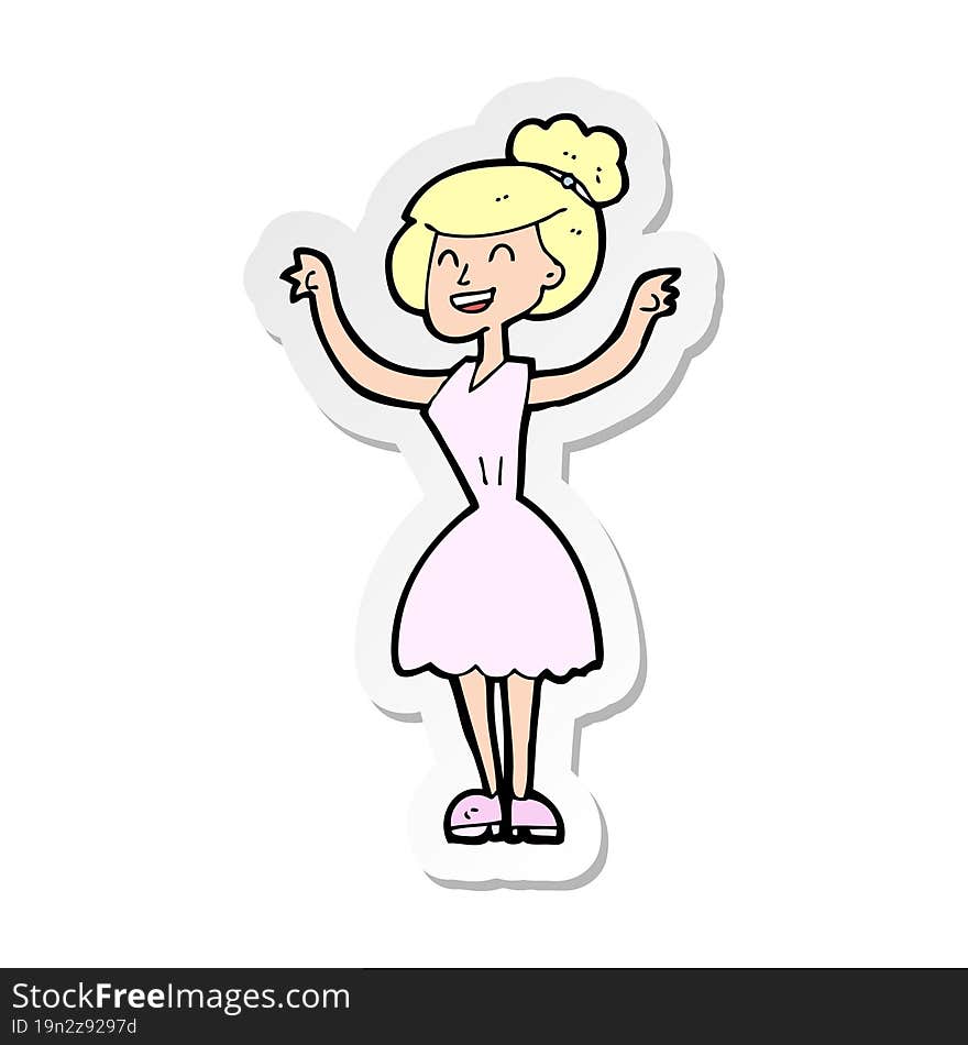 sticker of a cartoon woman with raised arms