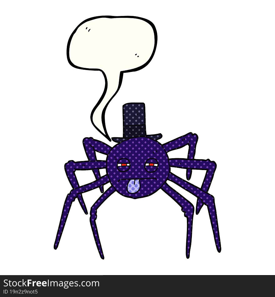 Comic Book Speech Bubble Cartoon Halloween Spider In Top Hat